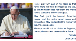 Папа римский оставил запись в книге почетных гостей Музея Геноцида армян